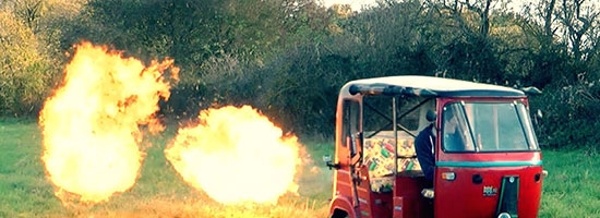 This guy literally makes a gun-shooting and flame-throwing video game in reality