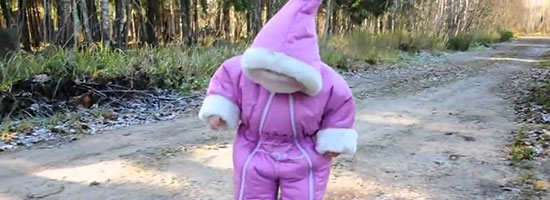 Little girl walking on ice first time. See what happens next!