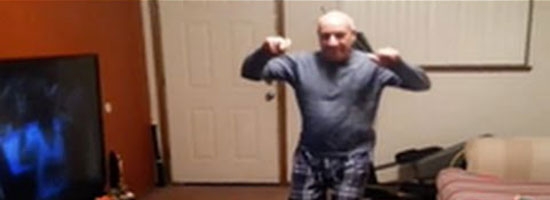 Son records his father feeling groovy with the dance moves! Hilarious