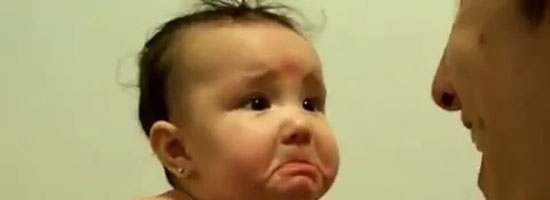 Baby gets scared by his daddy’s scary laugh! It’s so cute