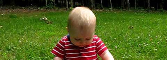 Adorable baby eats watermelon for the first time