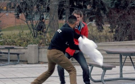 This proves almost everybody loves pillow fight. Funny!