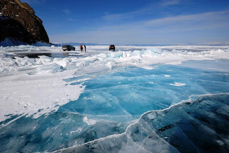 Frozen lake Baikal in Siberia