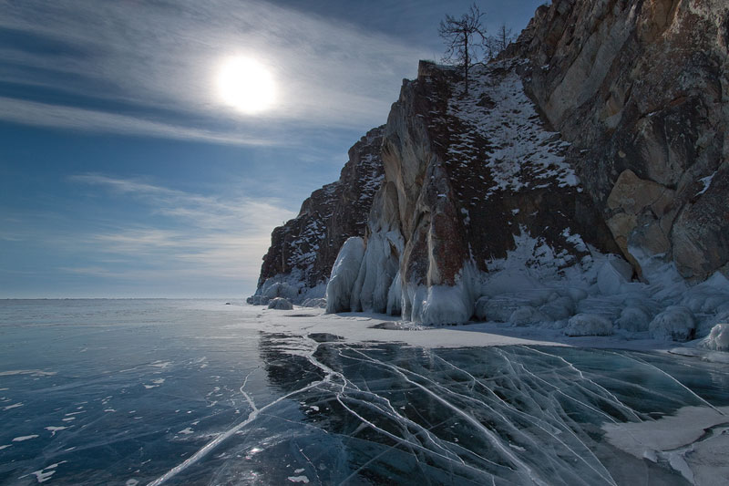 Frozen lake Baikal in Siberia