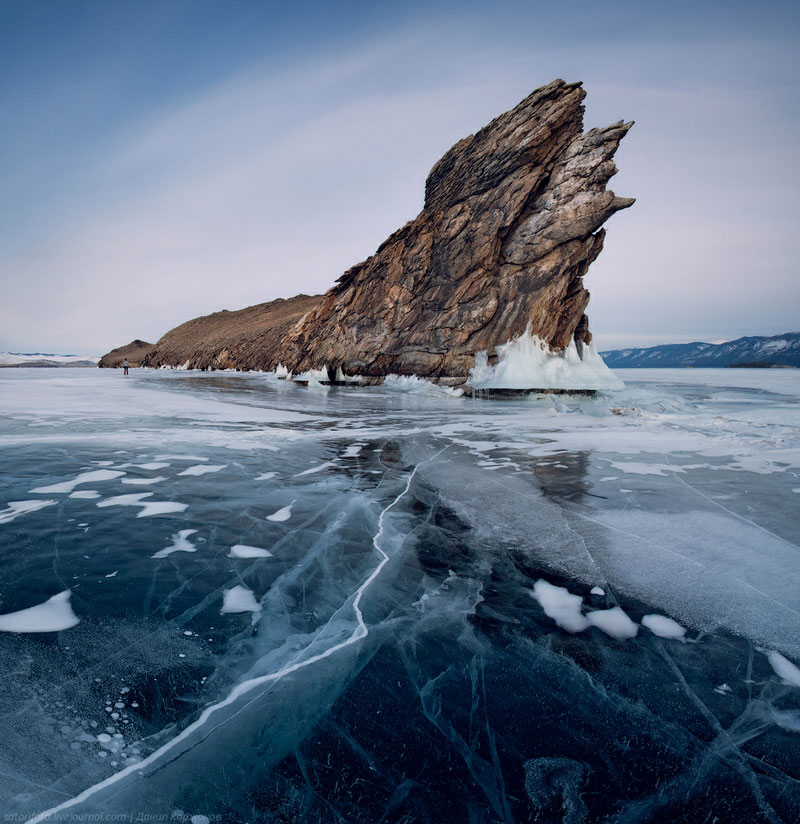 Frozen lake Baikal in Siberia