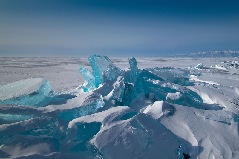 Frozen lake Baikal in Siberia