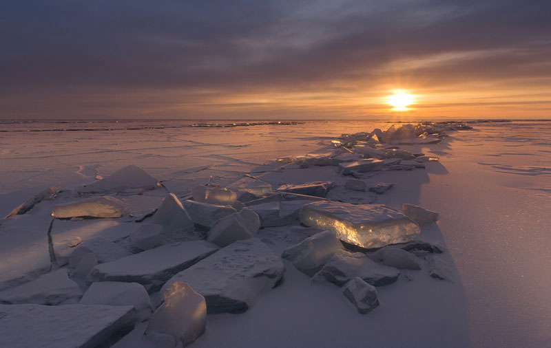 Frozen lake Baikal in Siberia