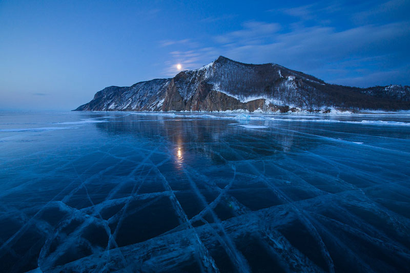 Frozen lake Baikal in Siberia