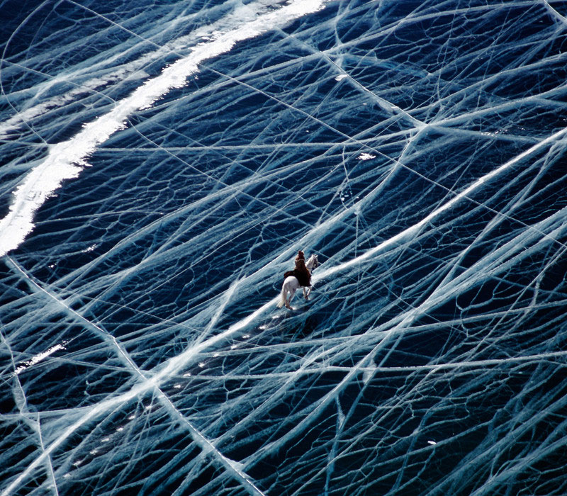 Frozen lake Baikal in Siberia