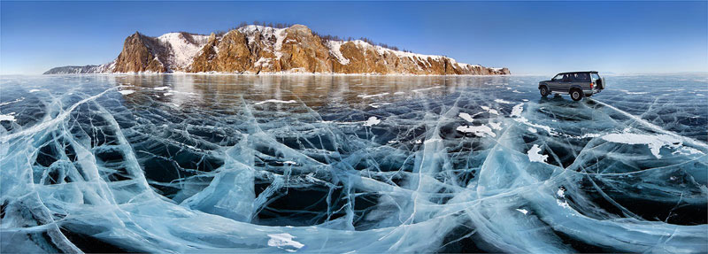 Frozen lake Baikal in Siberia