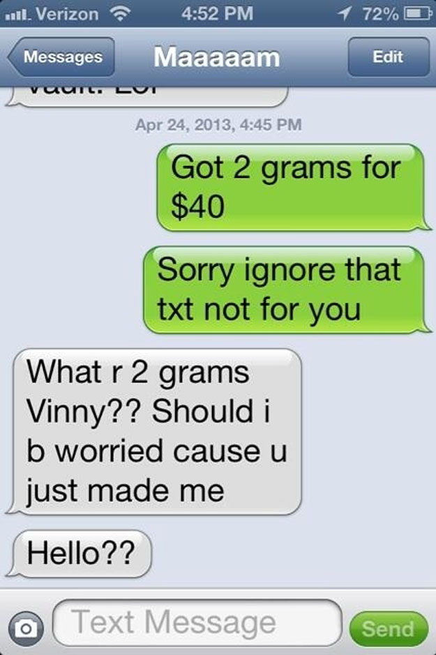 Message parents pretending to be a drug dealer