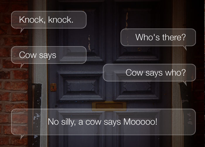 Knock Knock Jokes For Kids - Knock, knock. Who's there? Cow says. Cow says who? No silly, a cow says Mooooo!