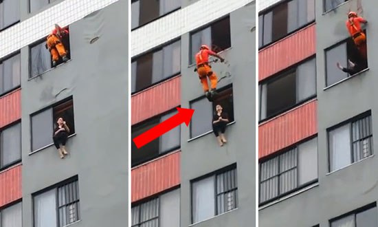 Watch A Hero Fireman Saving A Suicidal Woman’s Life Like A Boss, By Drop Kicking Her!